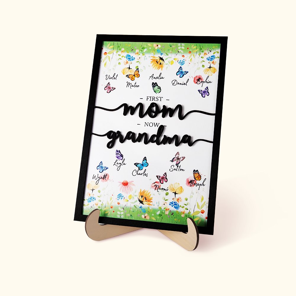 Panneau Papillon en Bois Personnalisé avec Noms Cadre de Décoration à l'Intérieure Cadeau d'Anniversaire Fête des Mères pour Maman Grand-mère
