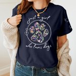 Personalised Just A Girl Who Loves Pets Floral Paw Print T-shirt Sweatshirt with Dog Cat Ears and Names on Sleeves Gift for Fur Baby Mom Pet Lovers