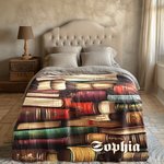 Gepersonaliseerde Retroontwerp Bibliotheek Boek Zachte Deken met Naam Verjaardag Leescadeau voor Boekenliefhebber