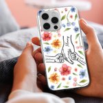 Personalized Holding Hands Watercolor Flower Phone Case for iPhone with Kid Names Mother's Day Birthday Gift for Mom Grandma