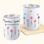 Vaso de Vino de 12oz Personalizado Grandma's Garden Birth Flower Día de la Madre Regalo de Cumpleaños para Mujer
