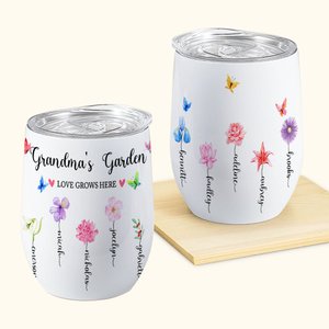 Personalised Grandma's Garden Birth Flower 12oz Wine Tumbler Mother's Day Birthday Gift for Women
