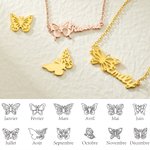 Collier Personnalisé avec Papillon de Naissance et Prénom Bijou Argent ou Laiton Cadeau Anniversaire Fête pour Femme