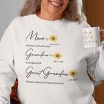 Personalised Multicolour Birth Flower T-Shirt Sweatshirt with Names and Year Mother’s Day Gift for Mom Grandma