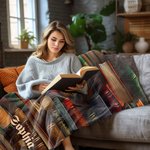 Gepersonaliseerde Retroontwerp Bibliotheek Boek Zachte Deken met Naam Verjaardag Leescadeau voor Boekenliefhebber