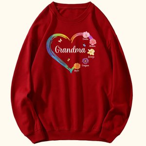 Personalized Birth Flower Heart Sweatshirt with Name Mother's Day Father's Day Birthday Gift for Family
