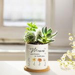 Personalized 1-16 Watercolor Birth Flowers Ceramic Plant Pot with Bamboo Base and Drainage Hole Mother's Day Birthday Gift for Mom Grandma