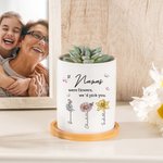 Personalized 1-16 Watercolor Birth Flowers Ceramic Plant Pot with Bamboo Base and Drainage Hole Mother's Day Birthday Gift for Mom Grandma