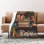 Gepersonaliseerde Retroontwerp Bibliotheek Boek Zachte Deken met Naam Verjaardag Leescadeau voor Boekenliefhebber