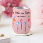 Vaso de Vino de 12oz Personalizado Grandma's Garden Birth Flower Día de la Madre Regalo de Cumpleaños para Mujer