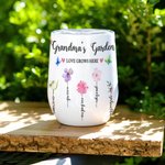 Vaso de Vino de 12oz Personalizado Grandma's Garden Birth Flower Día de la Madre Regalo de Cumpleaños para Mujer