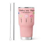 Personalized Birth Flower 30oz Stainless Steel Tumbler with 1-14 Names and Straw Birthday Mother's Day Gift for Mom Grandma