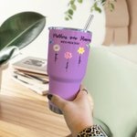 Personalized Birth Flower 30oz Stainless Steel Tumbler with 1-14 Names and Straw Birthday Mother's Day Gift for Mom Grandma