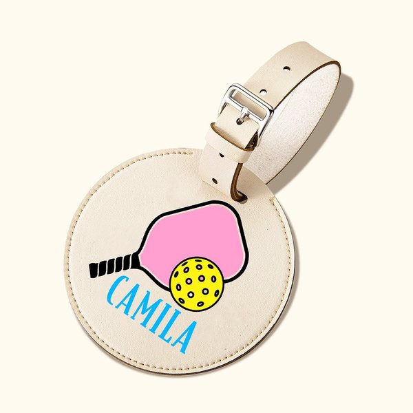 Personalisierte einstellbare Pickleball Leder Gepäckanhänger mit ID-Etikett-Halter und Name Geburtstag Reisegeschenk für Pickleball Spieler Liebhaber