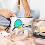 Personalisierte Multicolor Pickleball Leinen Kosmetiktasche mit Namen und Handgelenkband Geburtstag Team Geschenk für Pickleball Spieler Liebhaber