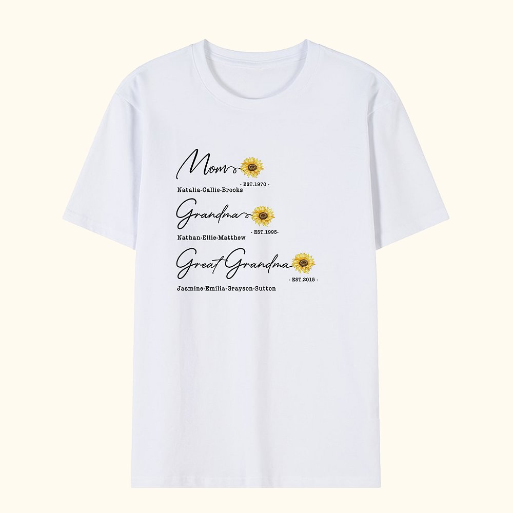 T-Shirt Sweatshirt Personnalisé avec Fleur de Naissance Nom et Année Cadeau Fête Anniversaire pour Maman Grand-Mère