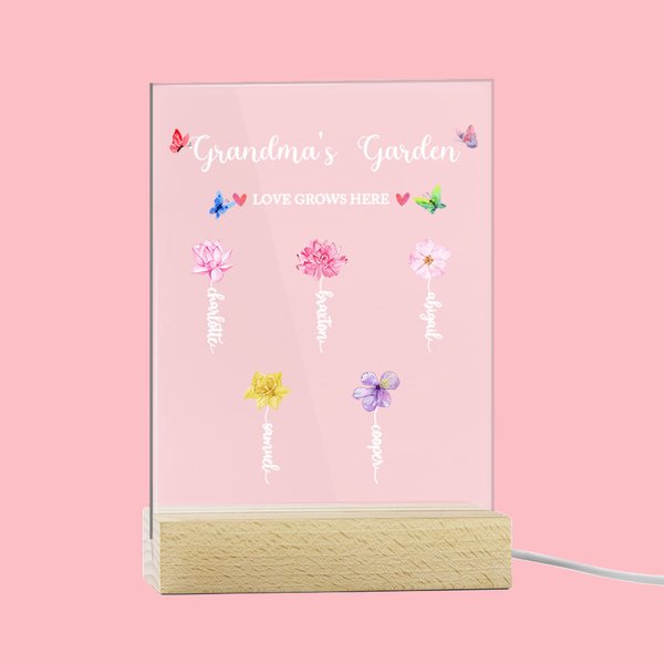 Colorful Birth Flower LED Night Light with Wood Base