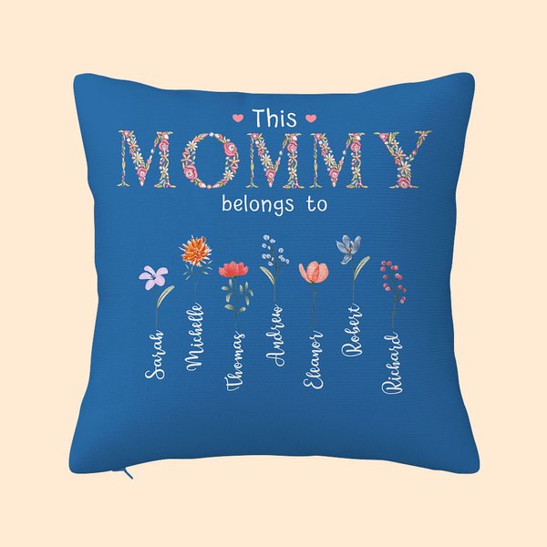 Funda de cojín personalizada con nombre This Belongs To 1-16 Birth Flower Housewarming Mother's Day Gift for Mom Grandma