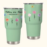 Personalized Birth Flower 30oz Stainless Steel Tumbler with 1-14 Names and Straw Birthday Mother's Day Gift for Mom Grandma