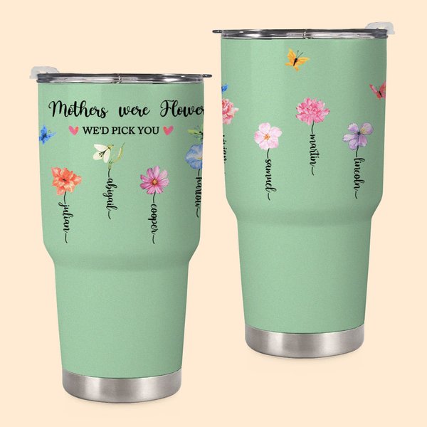 Gepersonaliseerde Geboortebloem 30oz Roestvrij Staal Tumbler met 1-14 Namen en Rietje Verjaardag Moederdag Cadeau voor Mama Oma