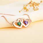 Personalised Interlock Hollow Hearts Necklace with Birthstone and Engraved Name Valentine's Day Birthday Gift for Her