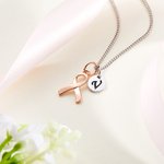 Collana personalizzata in argento sterling per la consapevolezza del cancro al seno, con nastro rosa e iniziali, regalo per la donna che combatte il cancro e sopravvive.