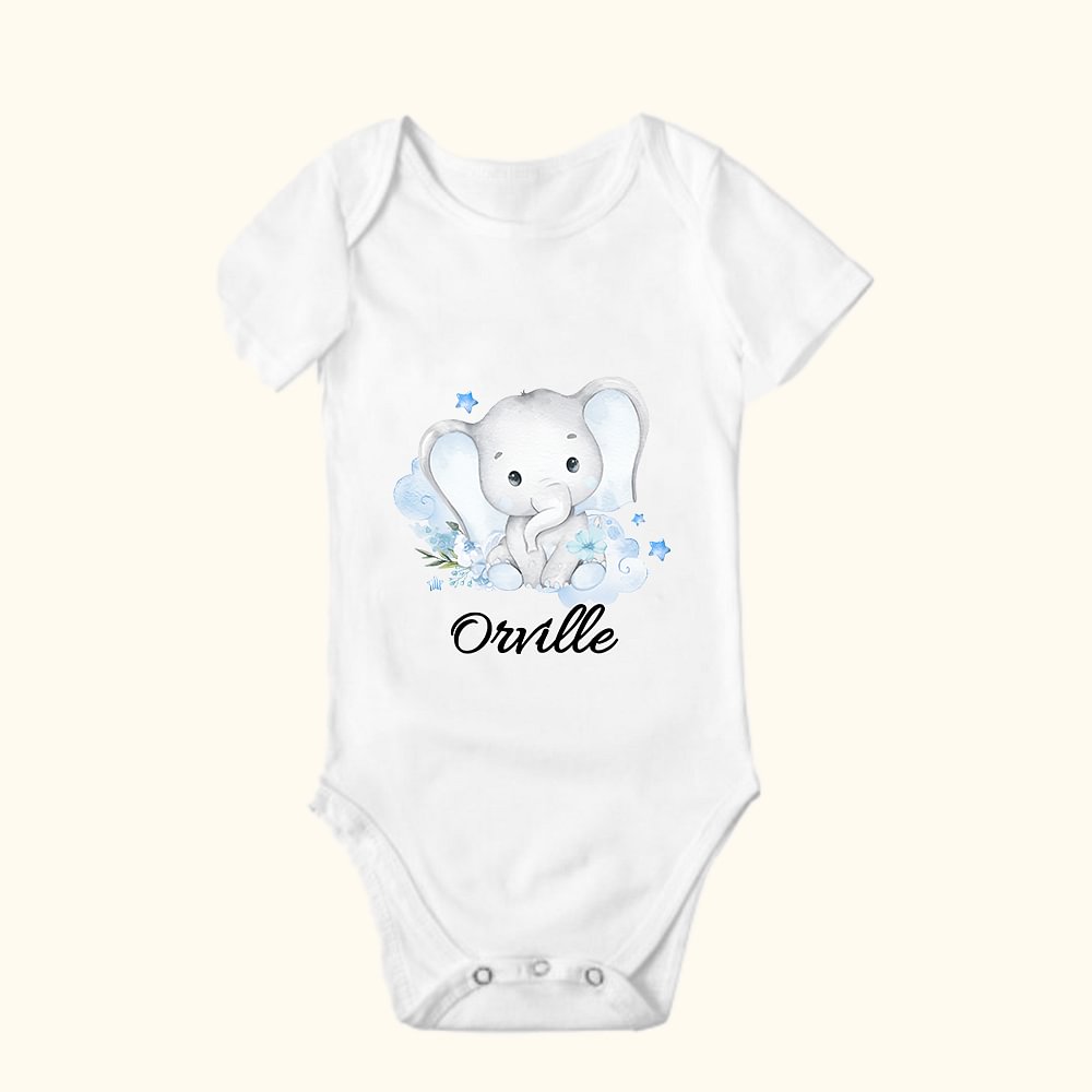 Onesie T-shirt 100% Coton Personnalisé avec Nom Vêtement Enfant à Motif Éléphant Cadeau Naissance Anniversaire pour Bébé Nouveau-né Enfant
