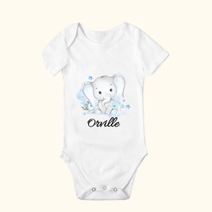 Personalized 100% Cotton Flower Cute Elephant Baby Onesie T-shirt Baby Onesie Mother's Day Gift for Newborn and Mom
