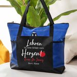 Personalisierte Segeltuch Tragetasche mit Reißverschluss Apfel Muster „Lehren ist eine Arbeit vom Herzen“ Große Kapazität für Lehrer