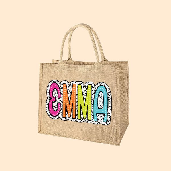 Dalmatian Dots Name Jute Tote Bag Party Favor