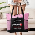 Personalisierte Segeltuch Tragetasche mit Reißverschluss Apfel Muster „Lehren ist eine Arbeit vom Herzen“ Große Kapazität für Lehrer