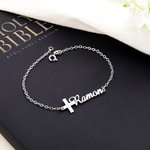Personalisierte Kreuz Armband mit Namen Geburtstag Taufe religiöses Geschenk für sie