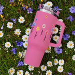 Gobelet de Grande Capacité 1130ml Personnalisé avec Nom et Fleurs de Naissance Jardin de Grand-mère Cadeau Anniversaire Fête des Mères pour Grand-mère