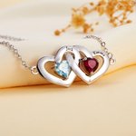 Personalised Interlock Hollow Hearts Necklace with Birthstone and Engraved Name Valentine's Day Birthday Gift for Her