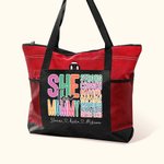 Personalized Colourful Letter She Is Mummy Tote Bag with Nickname and 1-16 Kid Names Mother's Day Birthday Gift for Mom Grandma