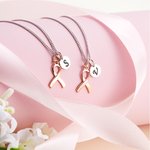 Collana personalizzata in argento sterling per la consapevolezza del cancro al seno, con nastro rosa e iniziali, regalo per la donna che combatte il cancro e sopravvive.