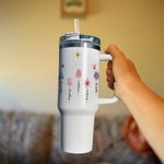 Gobelet de Grande Capacité 1130ml Personnalisé avec Nom et Fleurs de Naissance Jardin de Grand-mère Cadeau Anniversaire Fête des Mères pour Grand-mère