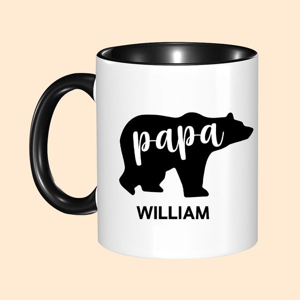 Personalized Papa Bear Ceramic Mug Coffee Cup with Dad Name and 1-12 Kid Names Father's Day Birthday Gift for Dad Grandpa