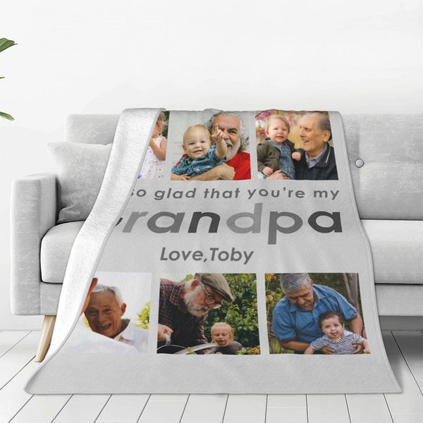 Personalisierte Glad You're My Dad Opa Foto Decke mit Text Vatertag Geburtstag Geschenk für Papa Opa