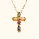 Personalised Mini Cross Pendant Necklace with 1-5 Family Birthstones Christening Gift for Woman