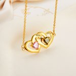 Personalised Interlock Hollow Hearts Necklace with Birthstone and Engraved Name Valentine's Day Birthday Gift for Her