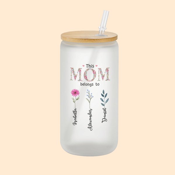 Gepersonaliseerde This Grandma Mom Belongs To 20oz Frosted Glass Cup met 1-16 Geboorte Bloemen en Namen Moederdagcadeau voor haar