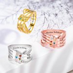 Personalisierter Schleife-Ring mit 1-8 Geburtssteinen und Namen Gravur Muttertag Geburtstag Geschenk für Mama Oma Familie