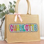 Personalisierte Multicolor große Kapazität Dalmatiner Dots Name Jute Tasche Tote Bag Party Gunst Geburtstag Geschenk für Frauen