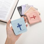 Personalized Cross and Birth Flower Bouquet Leather Rosary Pouch with Squeeze Top Christian Confirmation Gift for Women