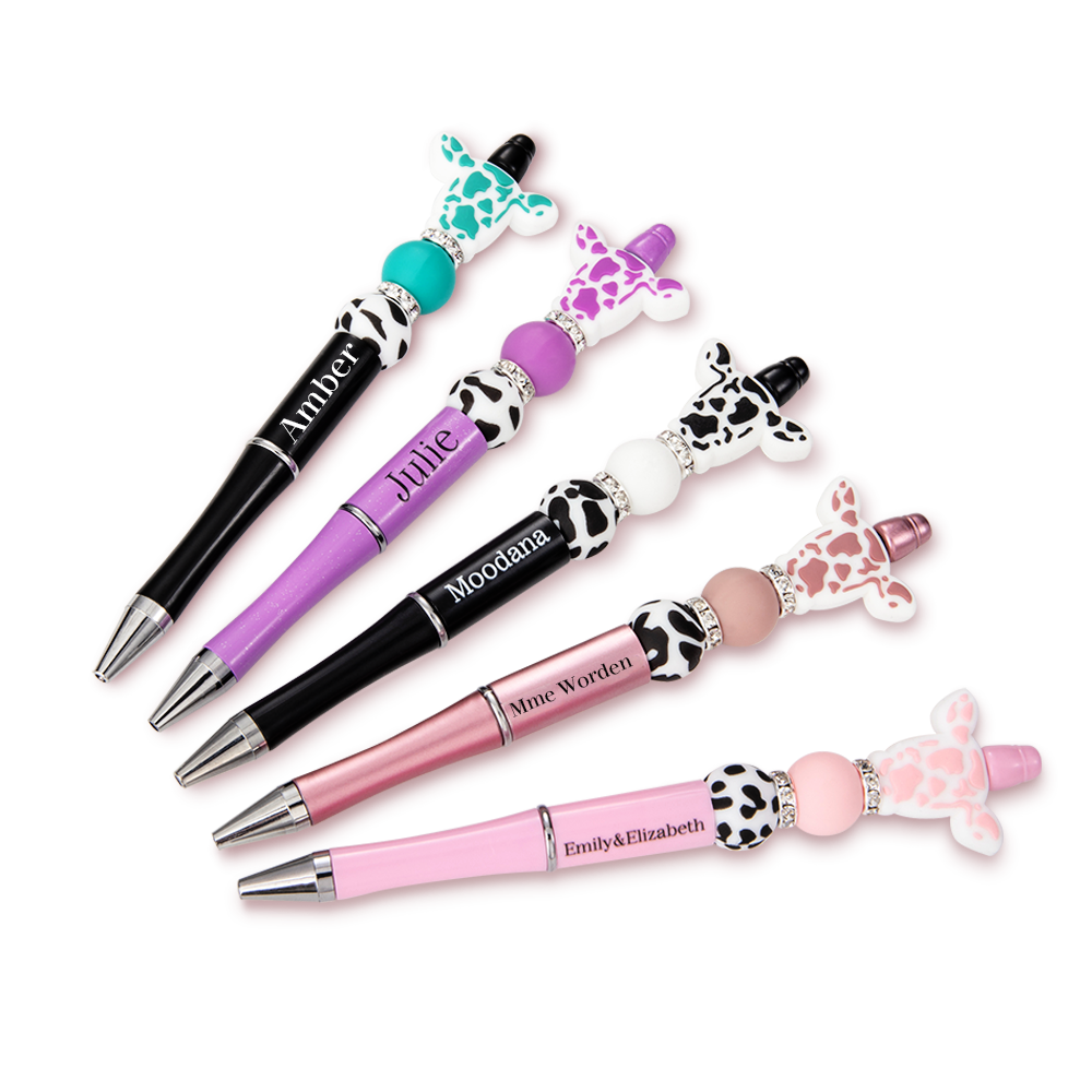 Stylo à Bille Perlé Personnalisé avec Nom Fournitures de Bureau Cadeau d'Anniversaire pour Amoureux de la Vache