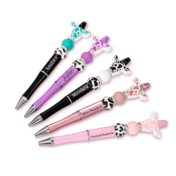 Stylo à Bille Perlé Personnalisé avec Nom Fournitures de Bureau Cadeau d'Anniversaire pour Amoureux de la Vache