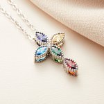 Personalised Mini Cross Pendant Necklace with 1-5 Family Birthstones Christening Gift for Woman