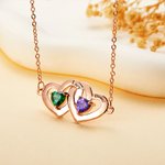 Personalised Interlock Hollow Hearts Necklace with Birthstone and Engraved Name Valentine's Day Birthday Gift for Her