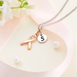 Collana personalizzata in argento sterling per la consapevolezza del cancro al seno, con nastro rosa e iniziali, regalo per la donna che combatte il cancro e sopravvive.